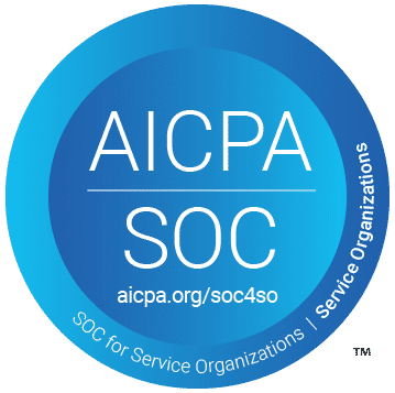 A blue circular AICPA SOC badge for service organizations.