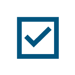 Blue checkmark inside a square box icon.