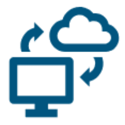 Icon showing computer syncing with cloud storage.