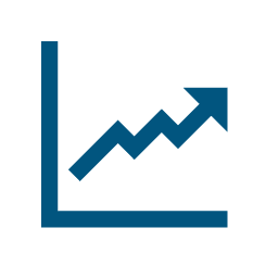 A blue line graph showing an upward trend with an arrow.